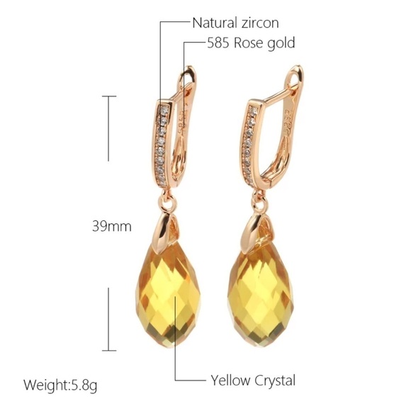 Rose Gold Plated Shiny Drop Yellow Zirconia Earrings - Picture 3 of 6